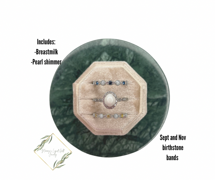 Oval Ring with Birthstone Bands Set