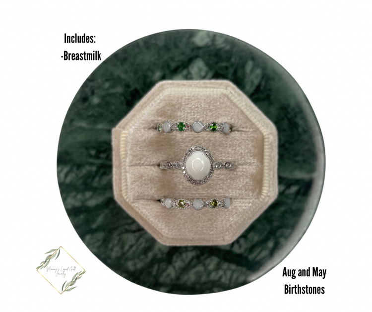 Oval Ring with Birthstone Bands Set