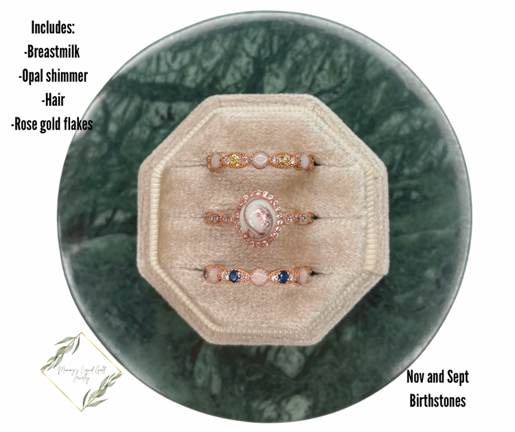 Oval Ring with Birthstone Bands Set