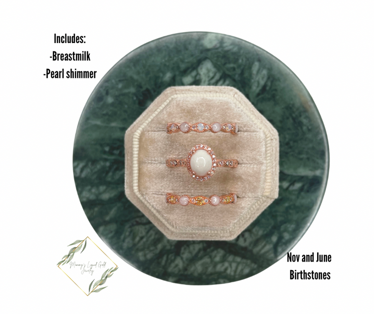 Oval Ring with Birthstone Bands Set