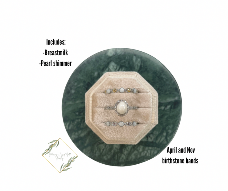 Oval Ring with Birthstone Bands Set