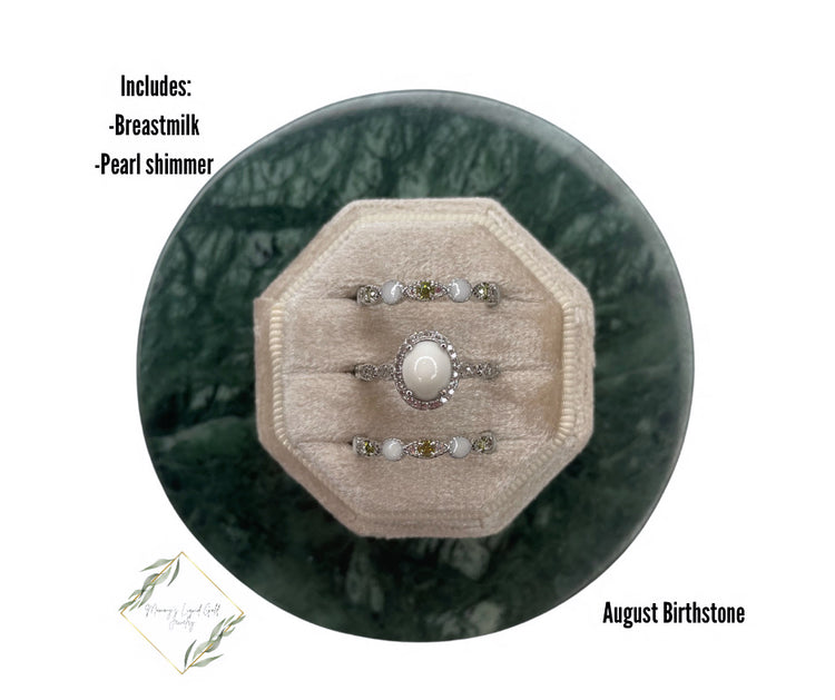 Oval Ring with Birthstone Bands Set