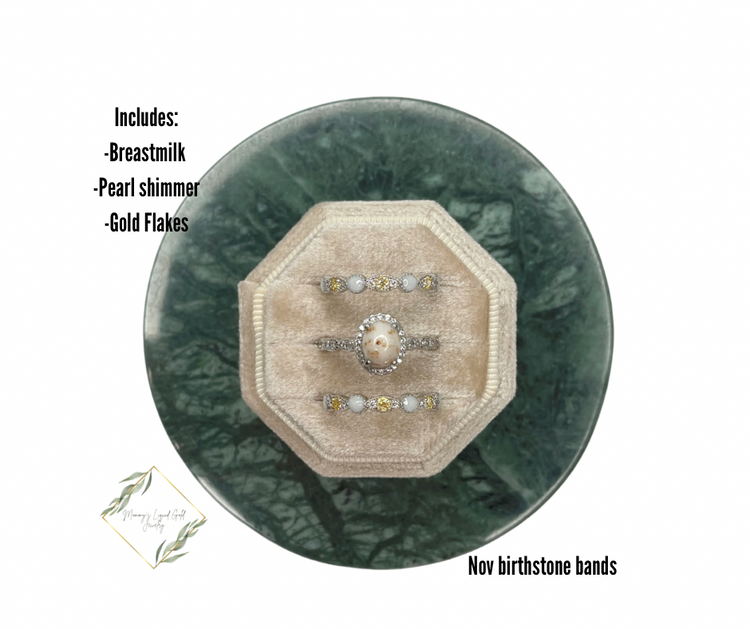 Oval Ring with Birthstone Bands Set