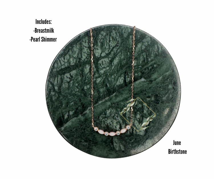 Birthstone breastmilk necklace. Birthstone cremain necklace. Rose gold breastmilk necklace. Keepsake jewelry. Keepsake necklace with birthstones.