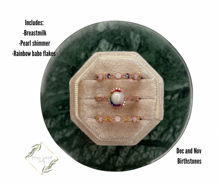 Oval Ring with Birthstone Bands Set