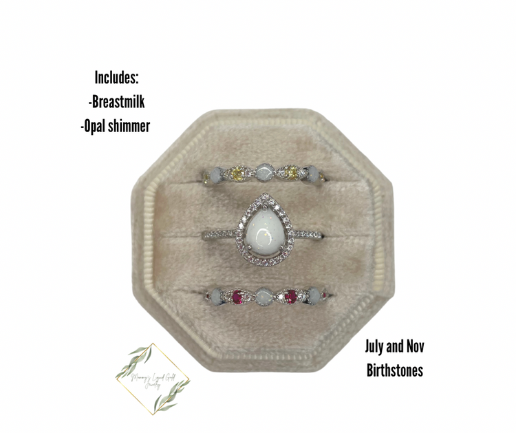 Teardrop ring with birthstone bands