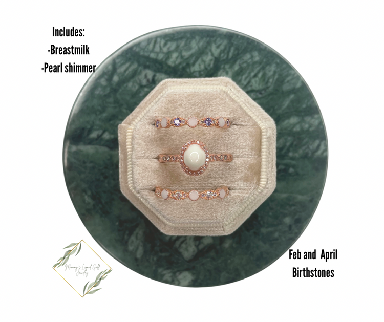 Oval Ring with Birthstone Bands Set