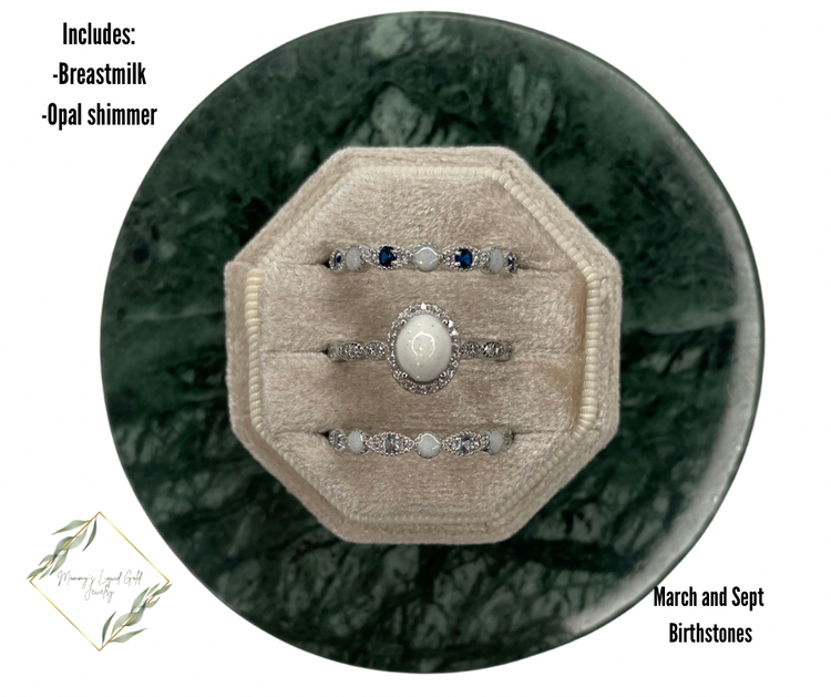 Oval Ring with Birthstone Bands Set