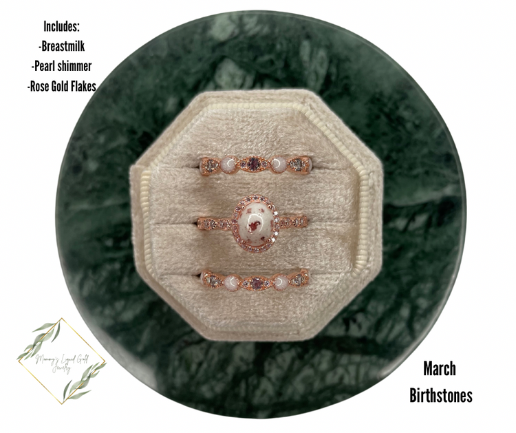 Oval Ring with Birthstone Bands Set