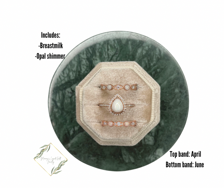 Teardrop ring with birthstone bands