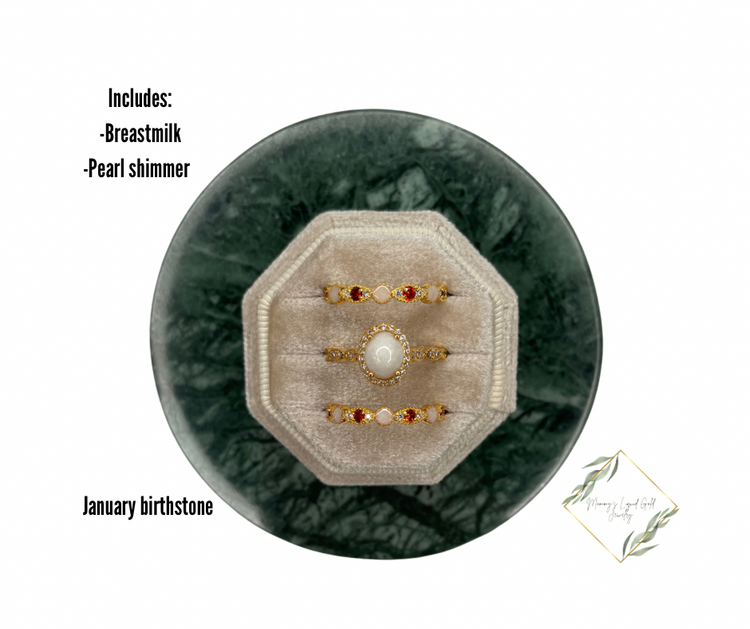 Oval Ring with Birthstone Bands Set