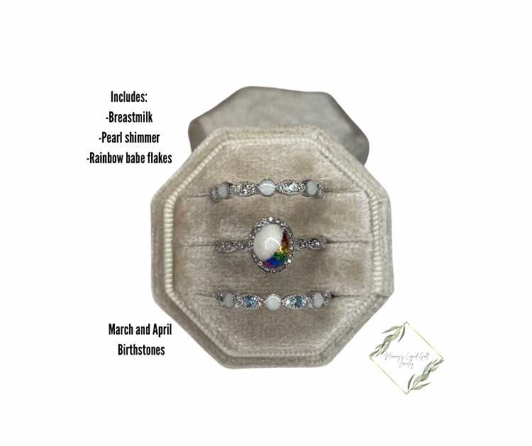 Oval Ring with Birthstone Bands Set