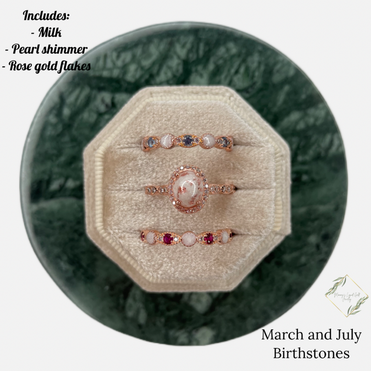 Oval Ring with Birthstone Bands Set