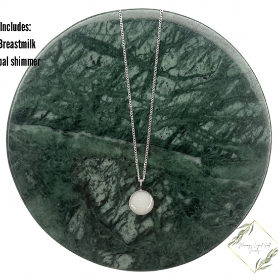 Round silver breastmilk necklace. Breastmilk Keepsake. Yellow gold breastmilk necklace. Ash necklace. Cremain necklace. Keepsake Jewelry.