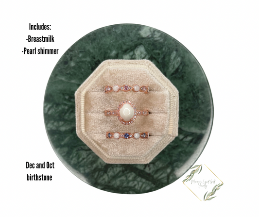 Oval Ring with Birthstone Bands Set